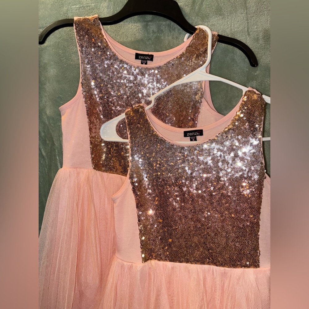 Zenzi Pink Sequin Bodice Tulle Party Dress